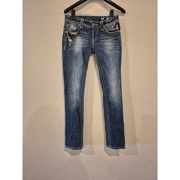 Miss Me Women's Embellished‎ Skinny Jeans Dark Wash Rhinestone Denim Size L - Picture 1 of 11
